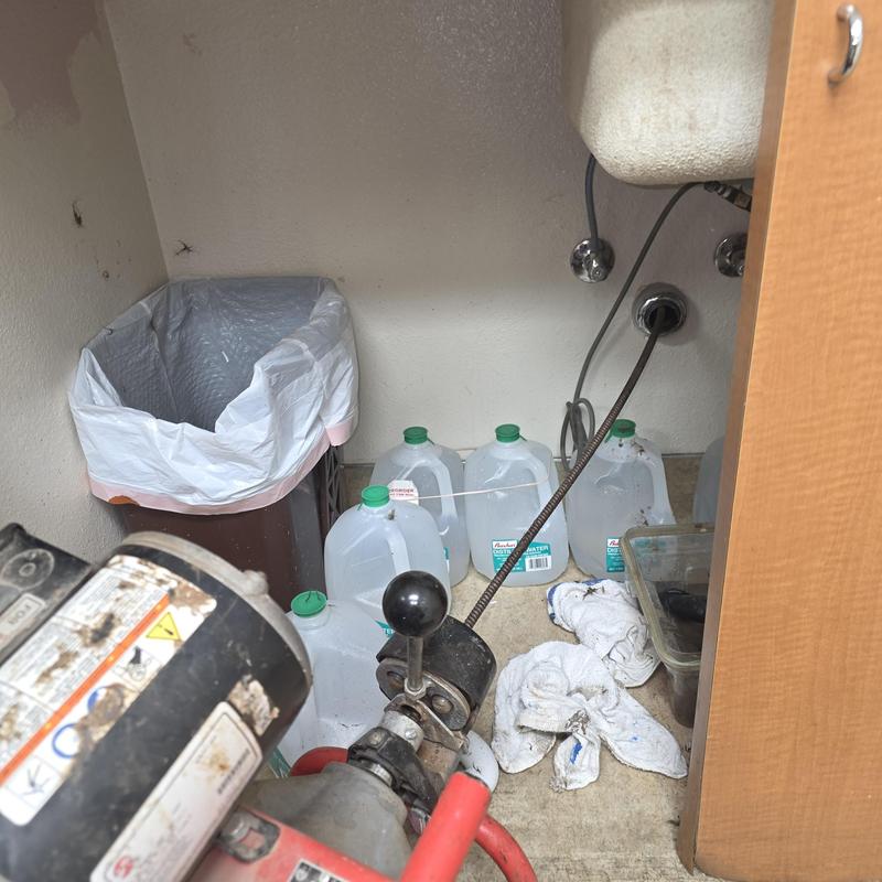 Commercial sink drain with plumber's snake clearing hair