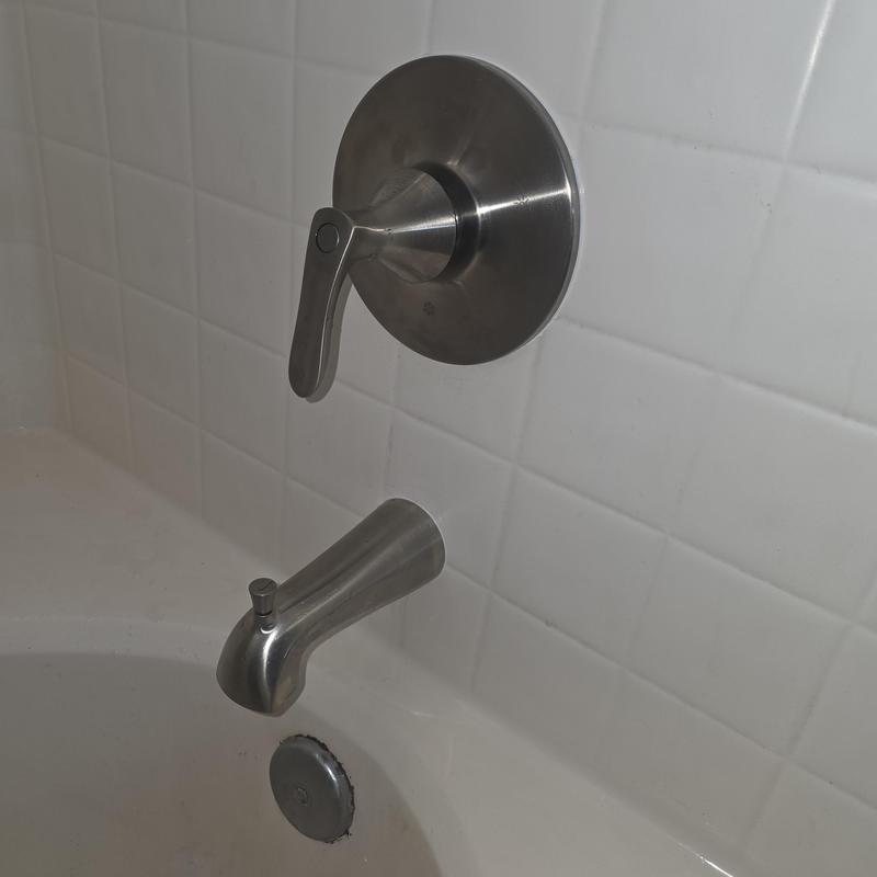 Tub spout and shower handle with tiled wall