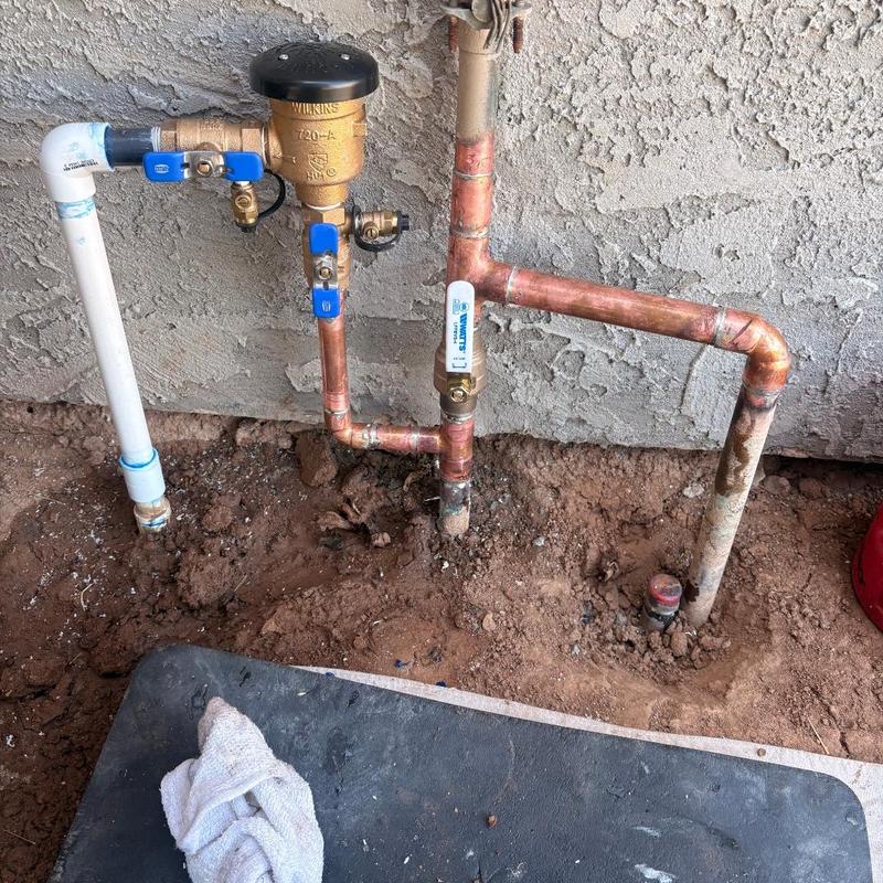 Copper water service line with valves and filter installed