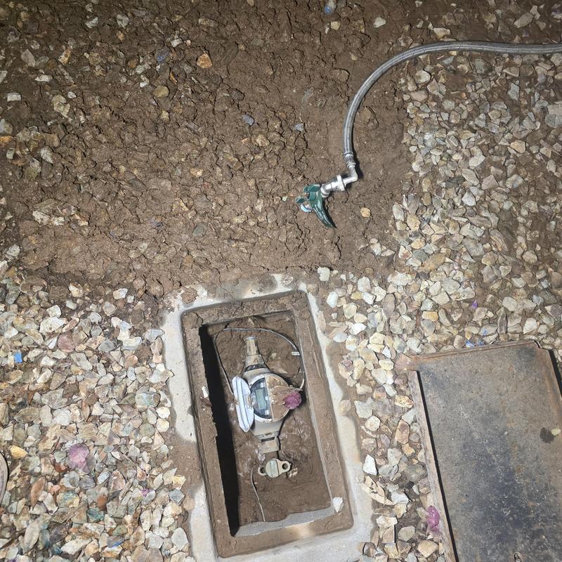 Water meter box with temporary bypass line installation