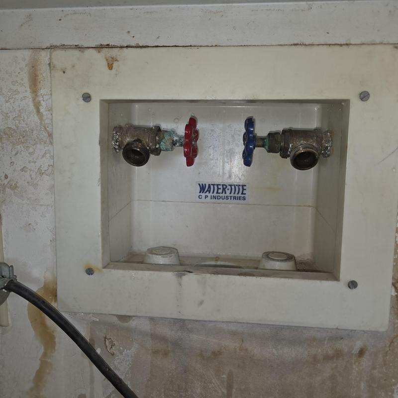 Washer box and water valves with corrosion buildup