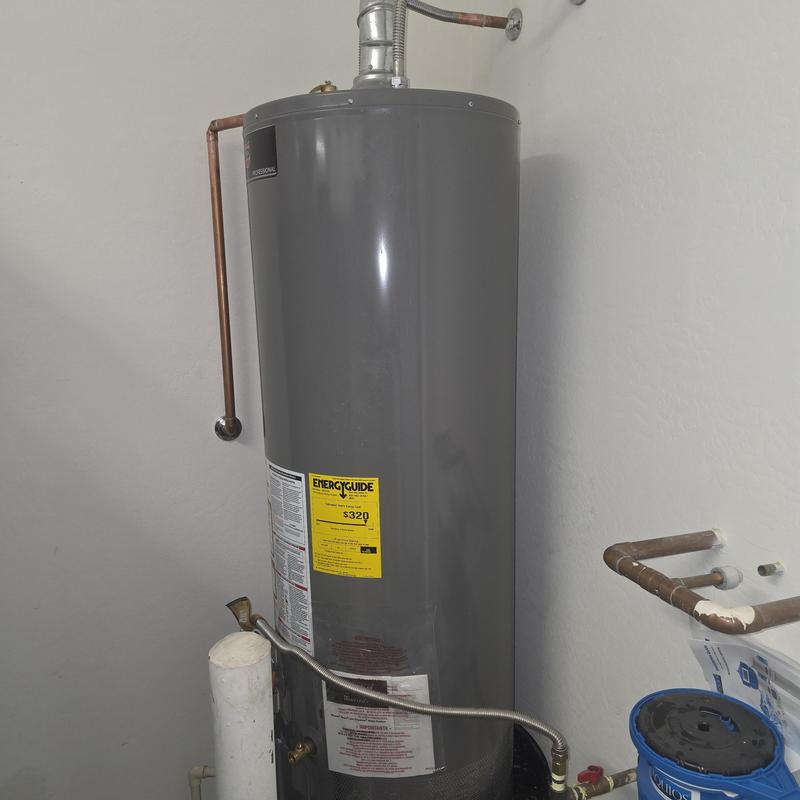 50-gallon gas water heater with copper piping