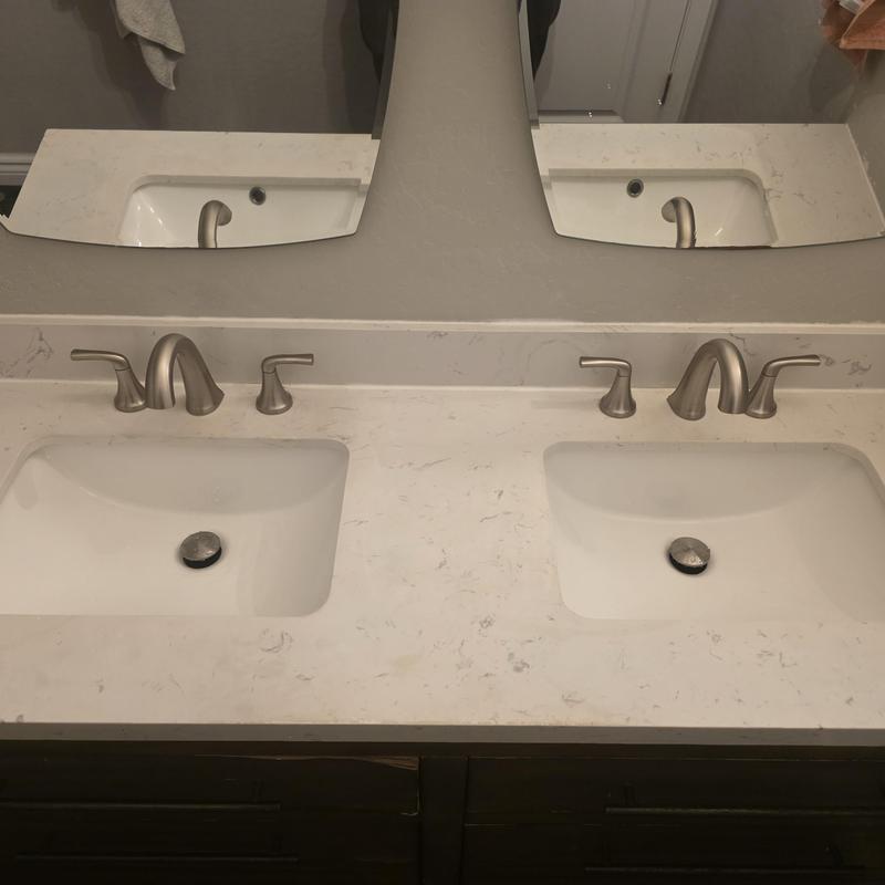 Eight-inch lavatory faucets installed on double sink vanity